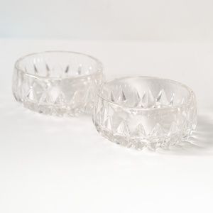 Set of 2 Clear Diamond Pattern Pressed Glass Candy Trinket Dishes 4.5"